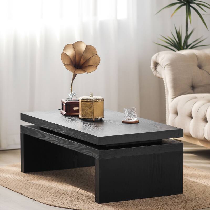 Coffee Table 2-Tiered Wood Tabletop Table, Rectangle Cocktail Tea Table