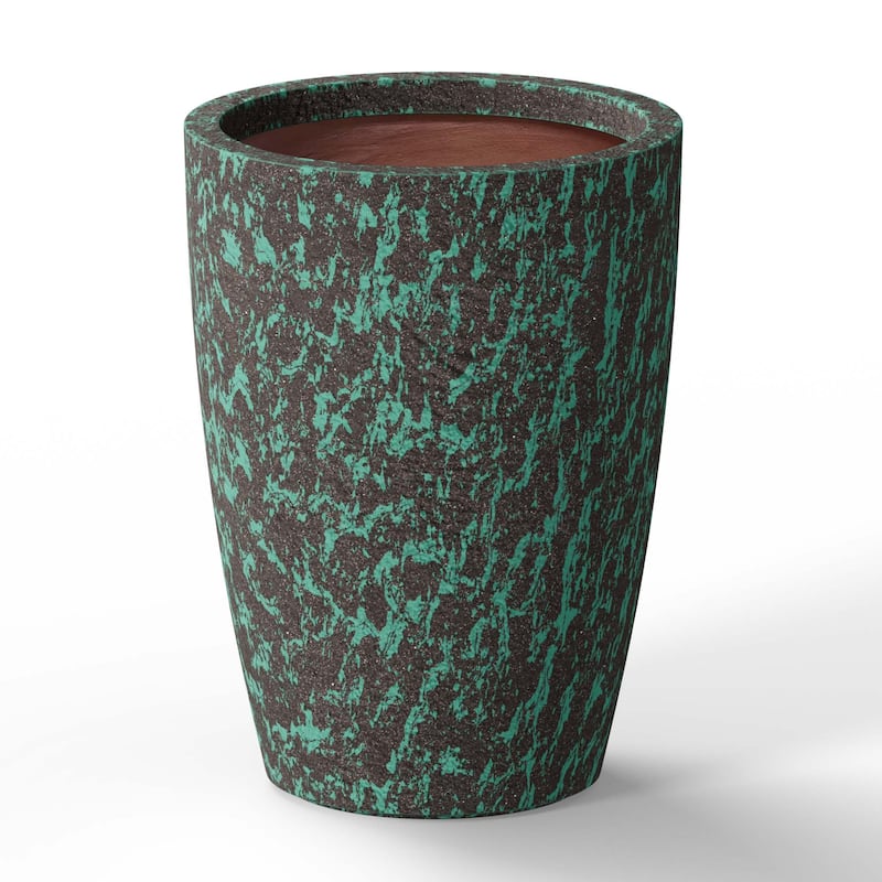 Tall Round Concrete Flower Planter with Enhanced Interior - 13.5 x 18 in - Teal