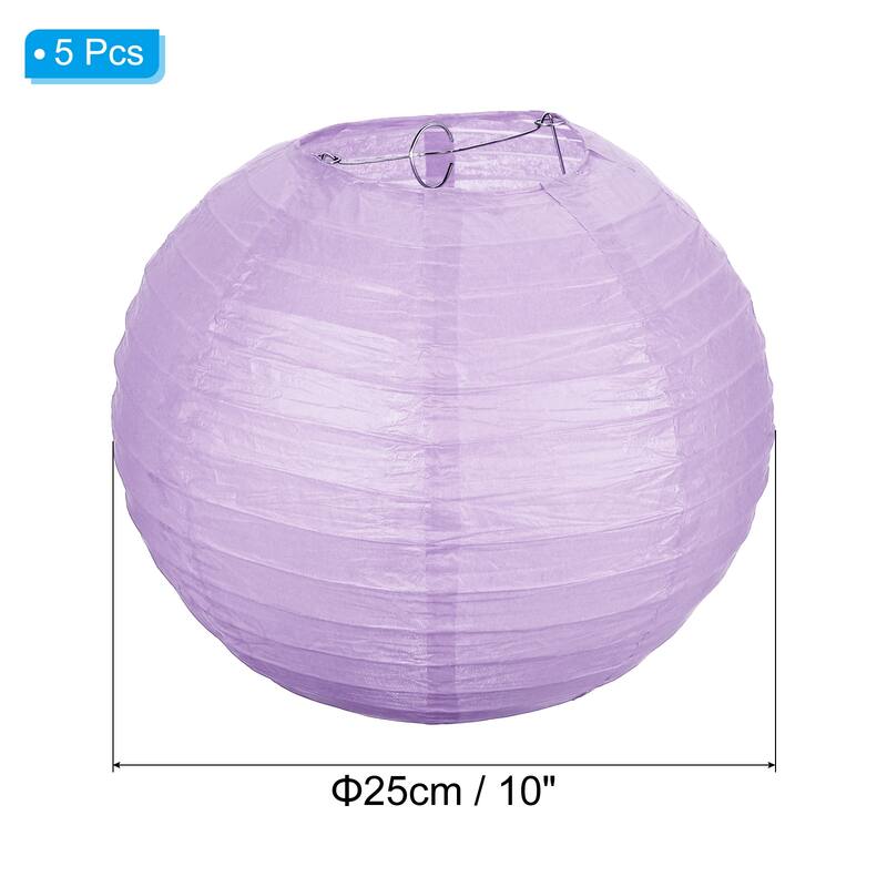 5 Pcs Paper Lanterns Round Hanging Chinese/Japanese Lantern Decor - Purple - 10"