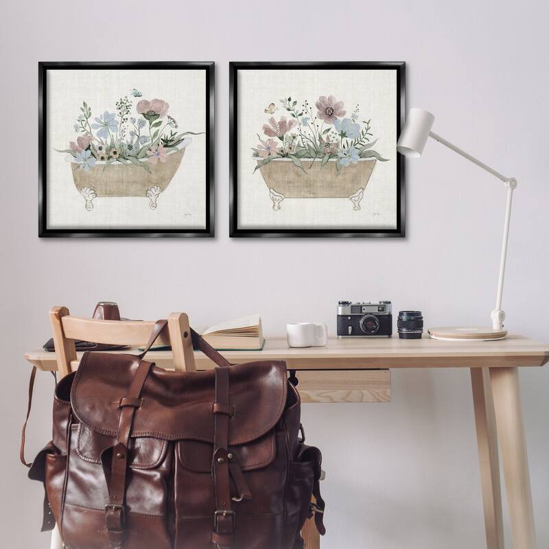 Stupell Rustic Florals in Bathtubs Framed Floater Canvas Wall Art Design By Tava Studios (Set of 2)