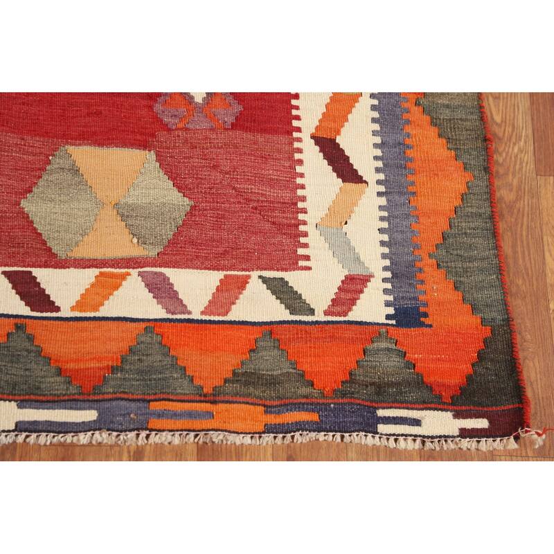 Geometric Kilim Qashqai Persian Vintage Rug Hand-Woven Wool Carpet - 4'5"x 8'1"