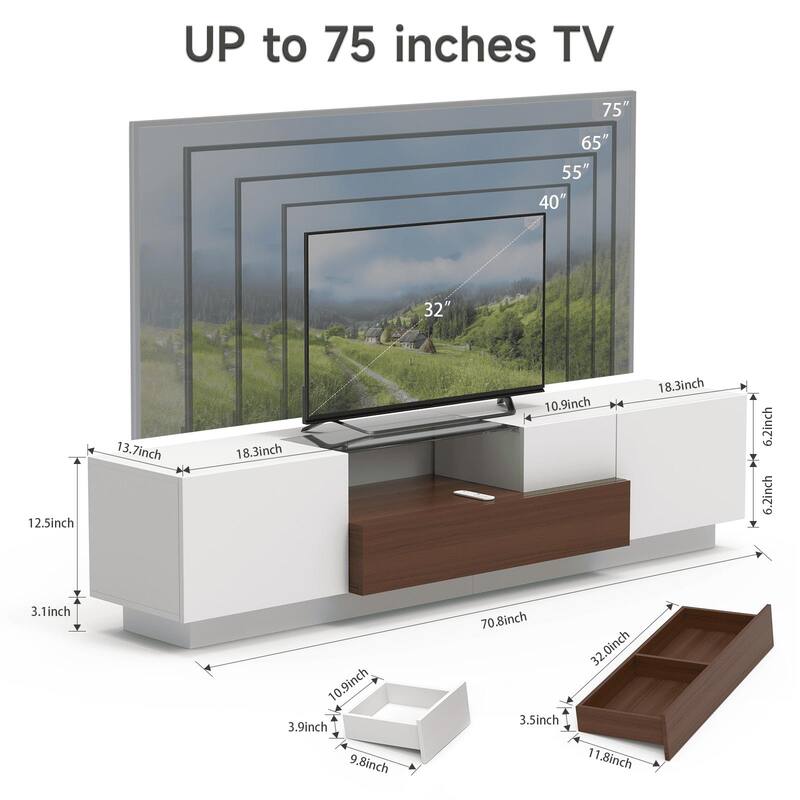 Gymojoy 70" Modern LED TV Stand for 55-75 Inch TV, Entertainment Center with Shelves, TV Console with Remote Control RGB Lights.