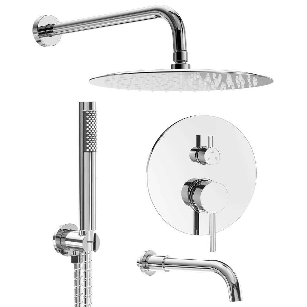 GRANDJOY 3-Function Bathroom Shower System with Rainfall Head, Handheld Unit, and Tub Spout