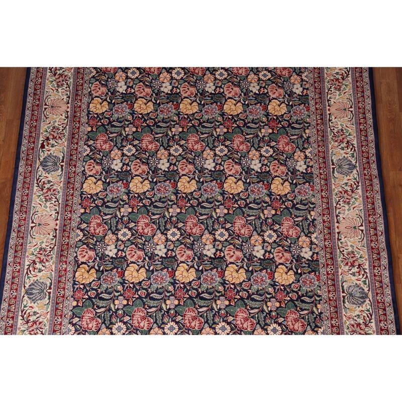 Blue Floral Aubusson Vegetable Dye Area Rug Hand-Knotted Wool Carpet - 6'0"x 9'0"