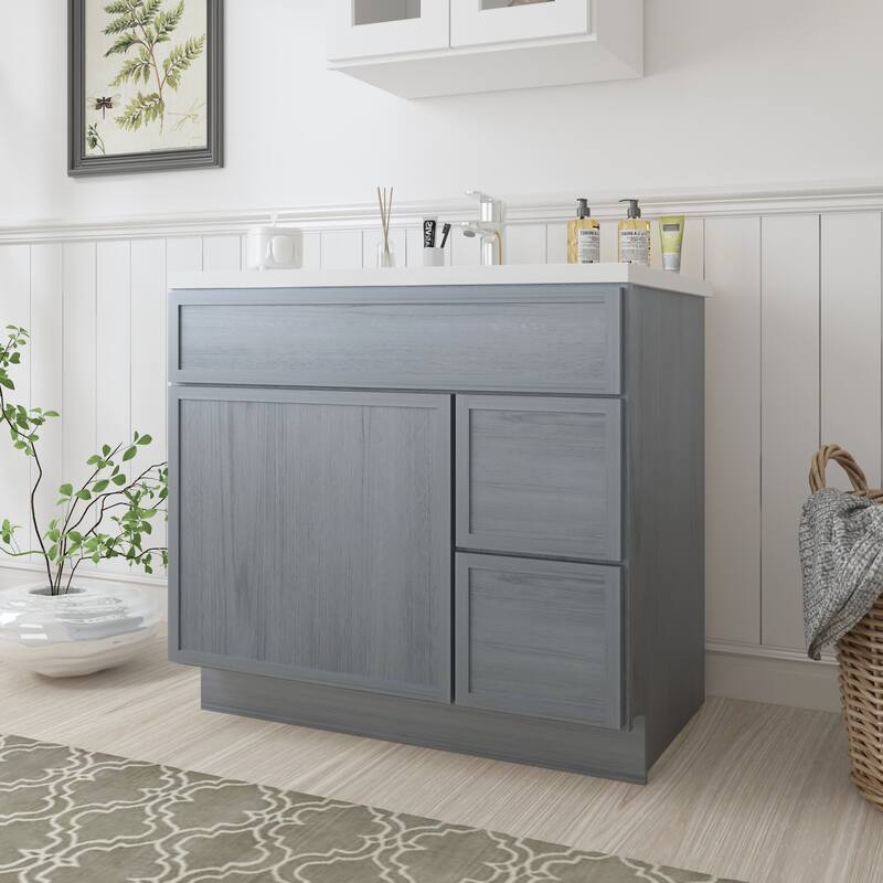 Vanity Art 36" Freestanding Single Base 2 Drawers Storage Cabinet with Soft Close Door