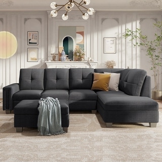 L-Shape Reversible Sectional Sofa Living Room Linen Couch with Storage ...