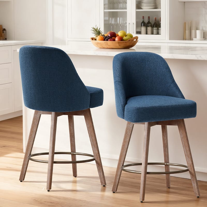 26" Upholstered Counter Height Swivel Bar Stool, Counter Stools with Solid Wood Legs - 39.37"H x 22.44"D x 21.65"W
