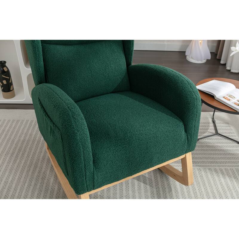 Rocking Chair Nursery, Modern Upholstered Glider Rocker with Side Pocket, High Backrest Accent Armchair for Living Room