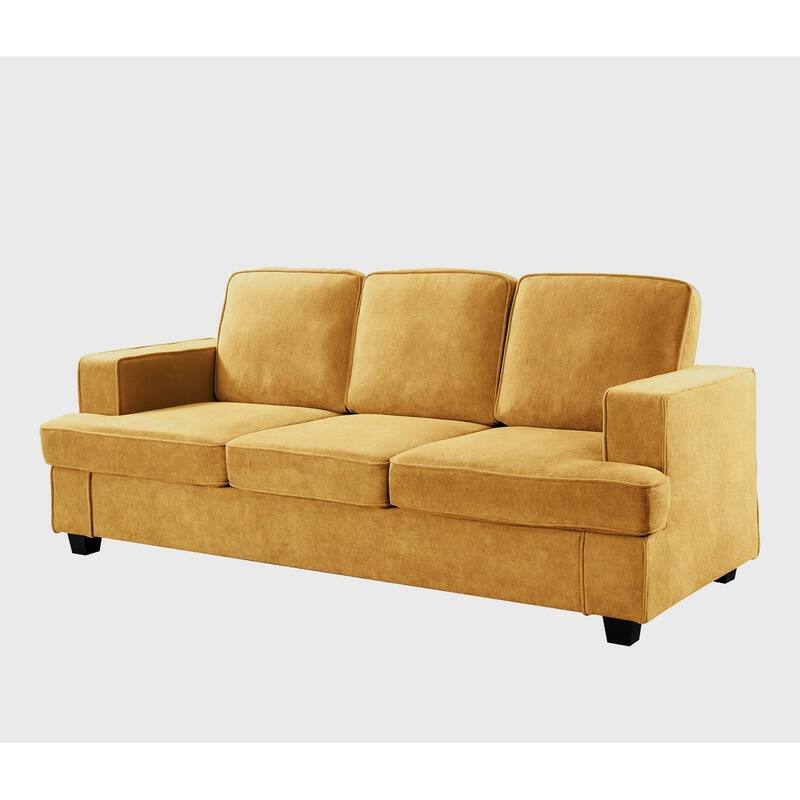 Modern Mustard Yellow Velvet 3 Seater Sofa, 84x36x35 inches