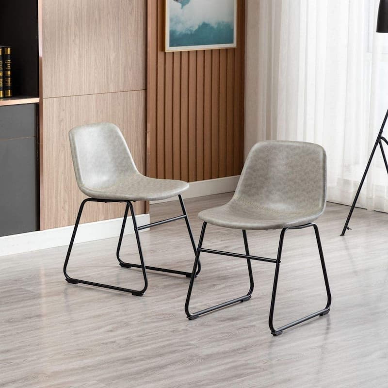 Home Beyond Set of 2 Pcs Synthetic Leather Upholstered Dining Chairs Armlesss with Metal Frame - 24'' H x 14.5'' W x 20.8'' D