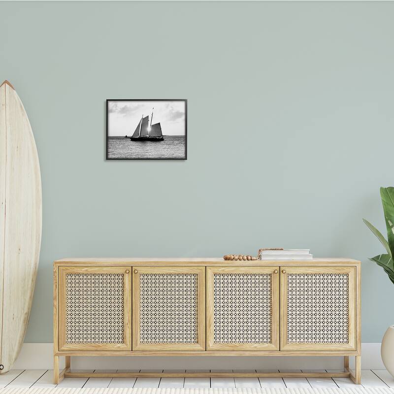 Stupell Traditional Ship Sailing Across Ocean Black White Photography Framed Wall Art