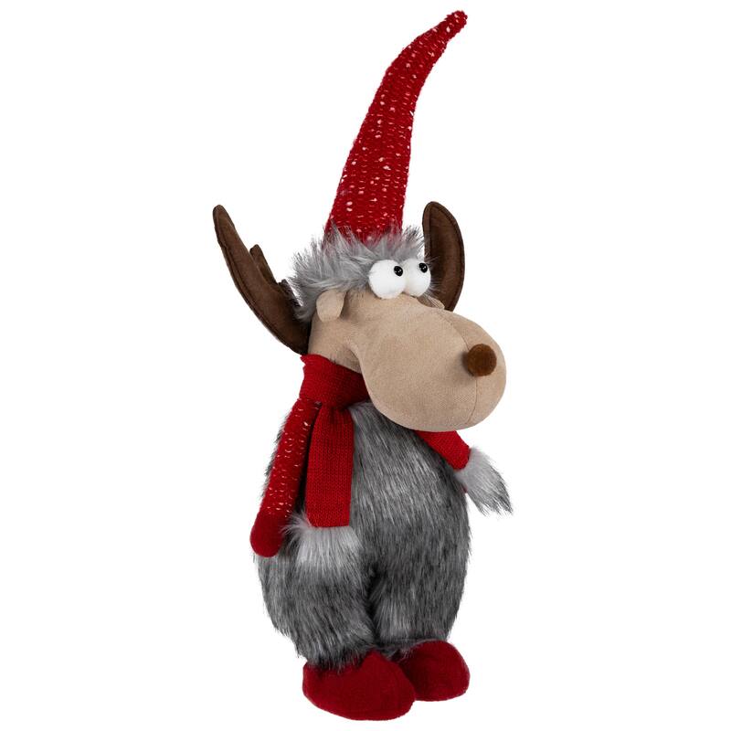 Standing Plush Moose Christmas Figure - 20" - Gray and Red