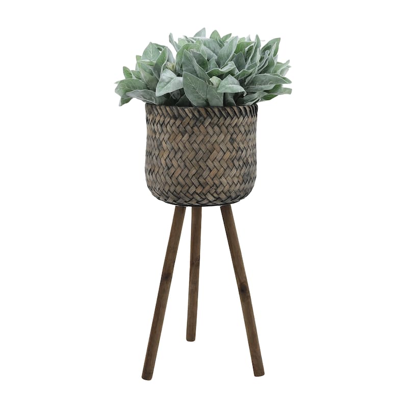 Sagebrook Home Neutral Boho Wicker Planter Stand Set, Versatile Indoor Garden Decor