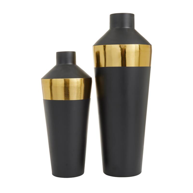 Elegant Metal Vase with Gold Band Detailing (Set of 2) - Black or White