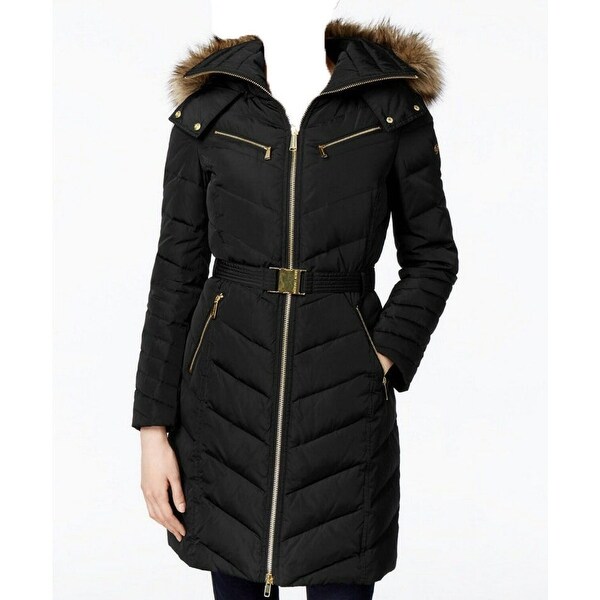 Michael kors faux fur hooded sales belted down puffer coat