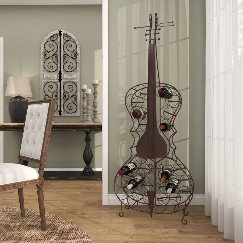 Metal Cello 26 Bottle Standing Wine Rack - Black - Roche River Decor - 8"W x 27"L x 68"H