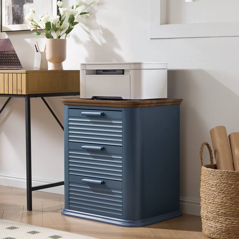 22" Wide Fluted Nightstand with Charging Station, Modern End Table, Wood 3 Drawer Dresser, Large Bedside Tables