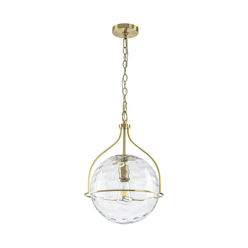 1-Light Modern Transitional Metal & Glass Pendant with Water-Ripple Glass Sphere for Living Room - 13.2" W x 19.3" H