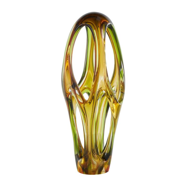 Glass Abstract Ombre Cutout Decorative Sculpture with Green Accents - Orange - Roche River Decor
