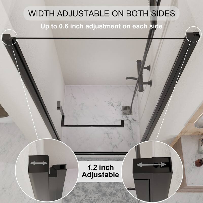 GDFStudio - Nolan Semi-Frameless Pivot Shower Door with Adjustable Fit and Tempered Glass for Modern Bathrooms