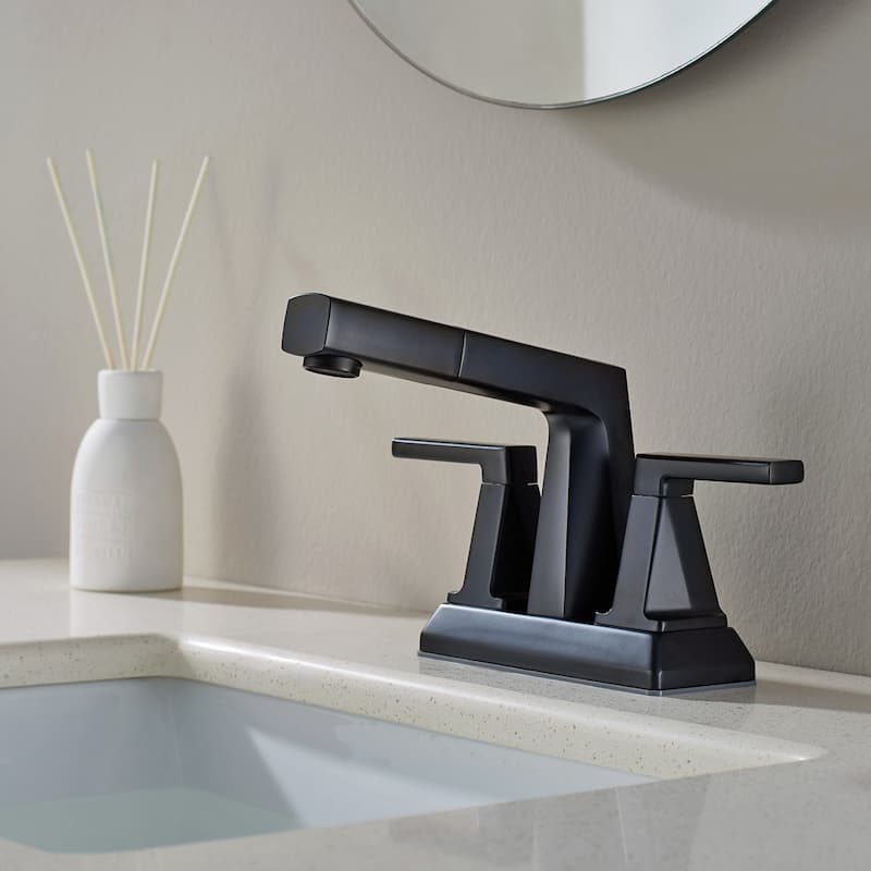 ALPHAUCET Centerset Two-Handle Pull-Out Sprayer Bathroom Faucet