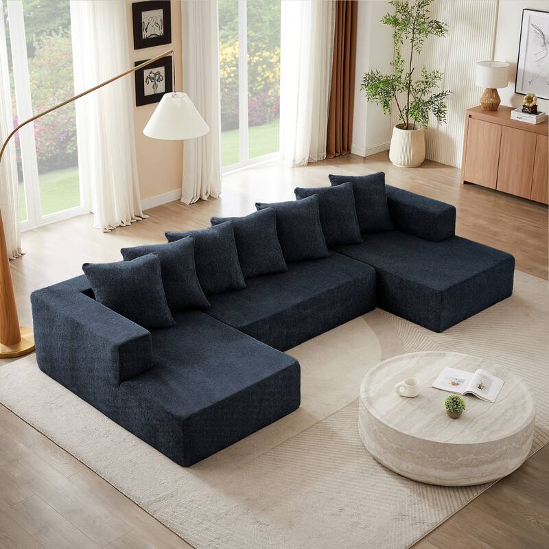 128" Chenille U-Shaped Sectional Sofa with Modular Cloud Design