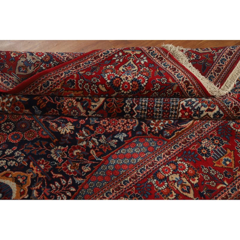 Hand Knotted Oriental 100% Wool Carpet Traditional Floral Navy Blue & Blues Isfahan Area Rug - 6' 8'' X 4' 6''