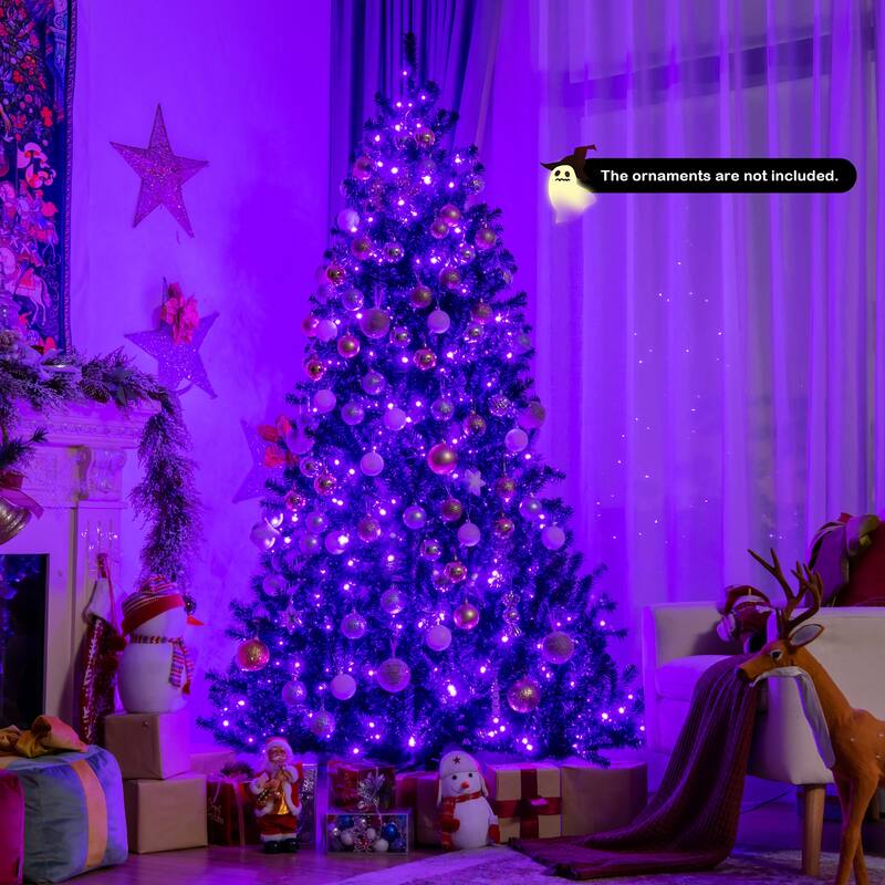 Costway 7ft Pre-lit PVC Christmas Tree Black w/ 500 Purple LED Lights