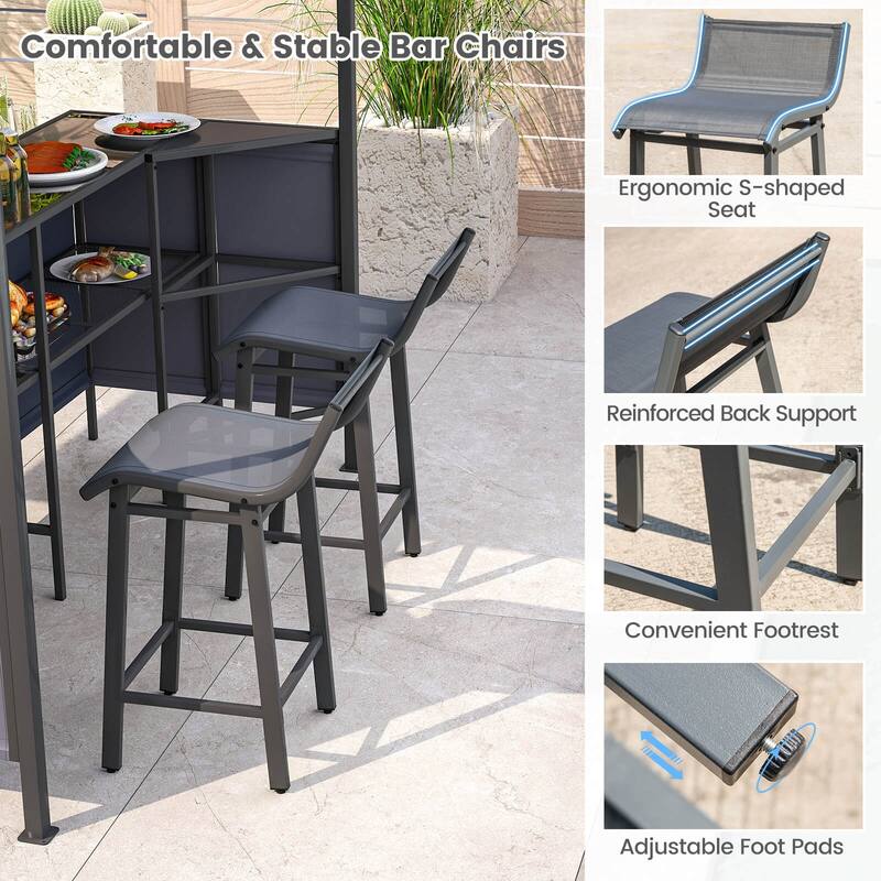 Costway 3 PCS Patio Bar Set with 2 Bar Stools Tempered Glass Bar - See Details