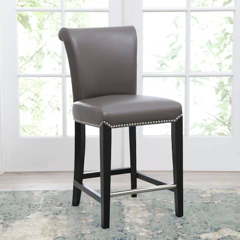 Abbyson Century 39 Inch Grey Leather Counter Stool