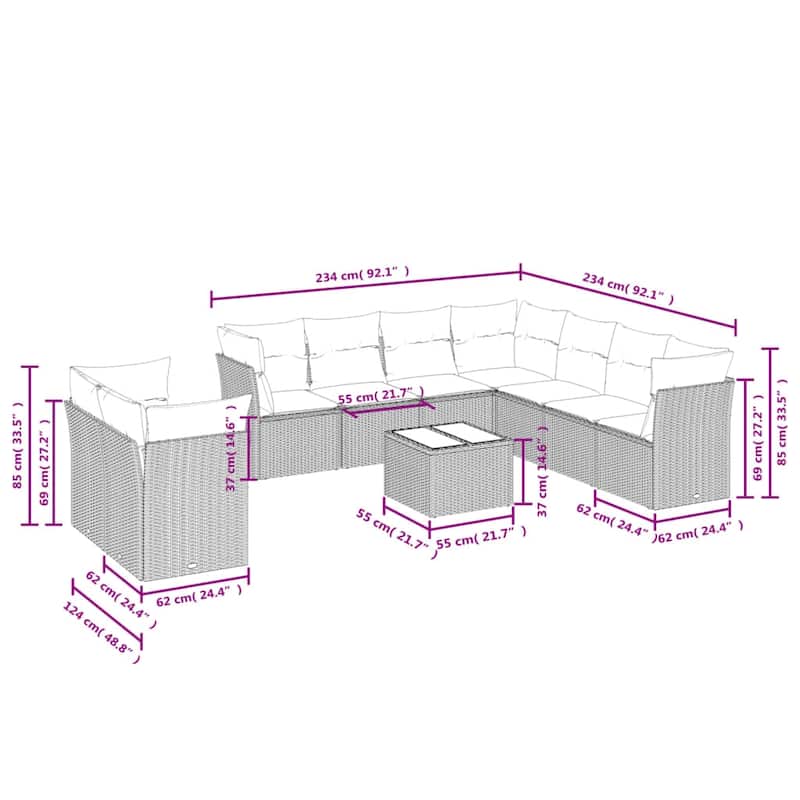 vidaXL Garden Sofa Set Grey - 21.7 x 21.7 x 14.6