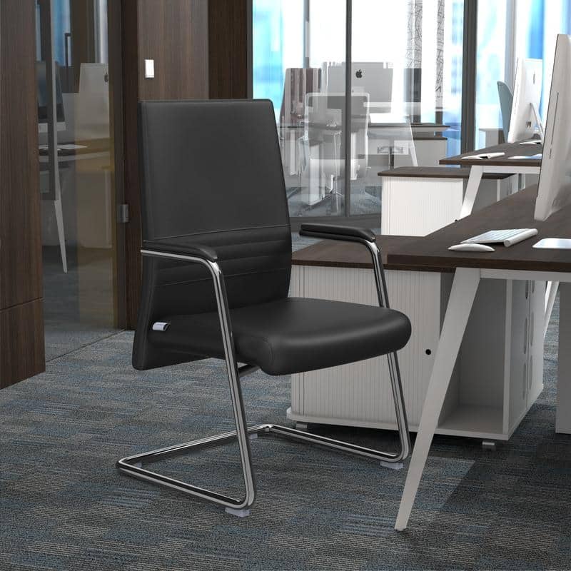 Aleen Leather Office Chair with Fixed Armrests, Upholstered, High Back, Iron Frame, and Easy Assembly for Home or Work Office