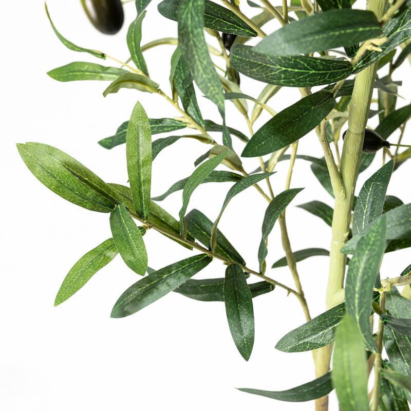 Glitzhome 4/6ft Faux Olive Tree with Black Pot Real Touch Artificial Plant