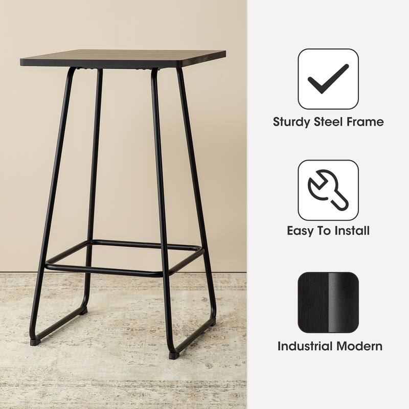 Glitzhome Industrial Modern Set of 3 Pub Table Set with 41"H Square Bar Table and Stools