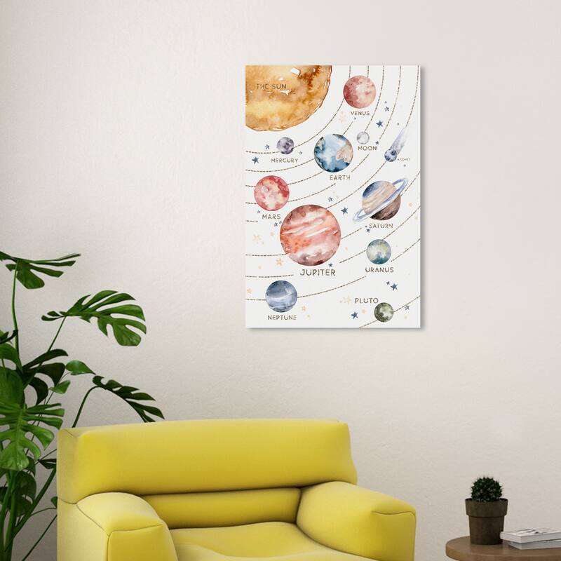 Wynwood Studio Canvas Astronomy and Space Solar System Chart Gold Glitter White and Modern & Contemporary Wall Art Canvas Print - 30 x 20