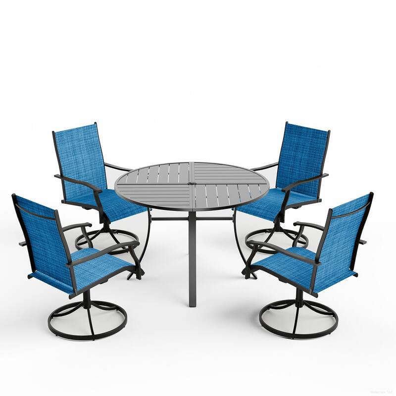 Patio Dining Set, Outdoor Dining Table and Chairs Set with Textilene Chairs, Adjustable Umbrella Hole for Garden, Backyard