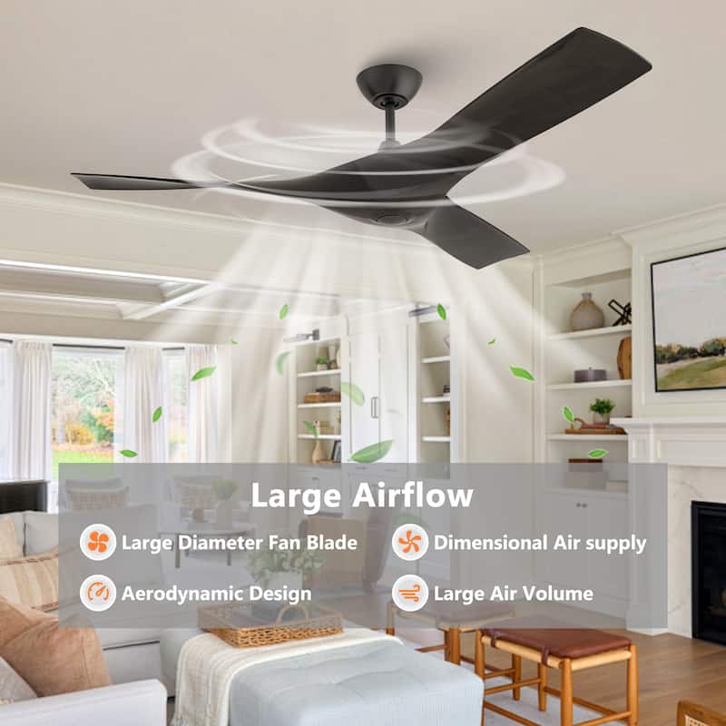52" Black/ Brown Modern Downrod Ceiling Fan with Remote Control