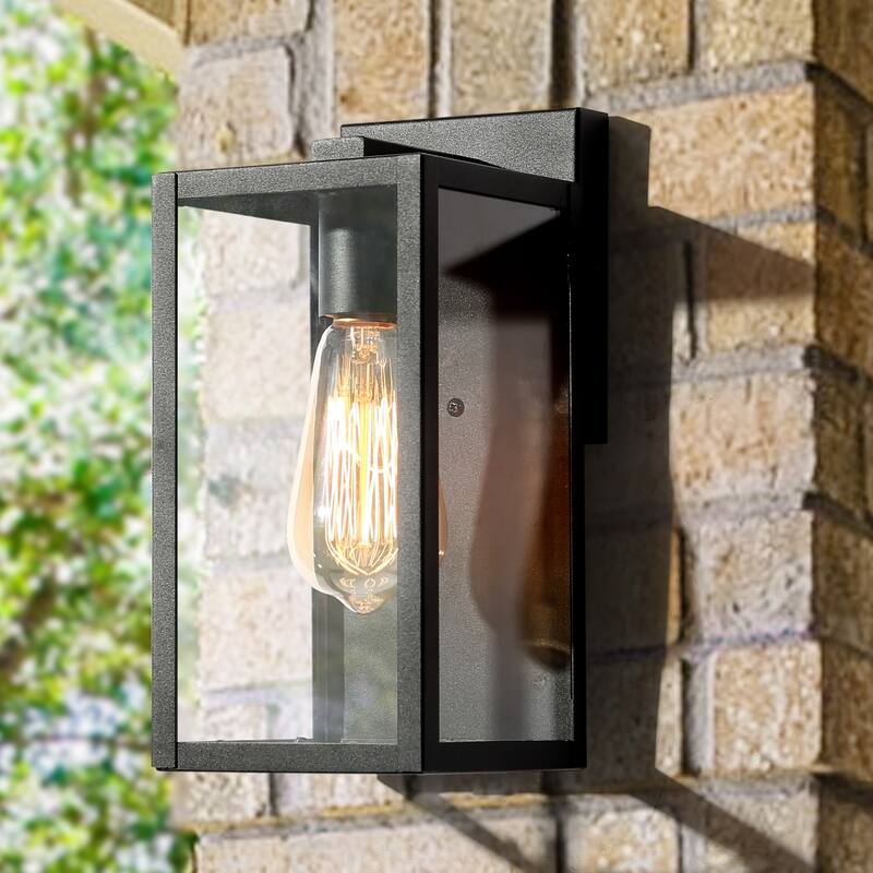 Bern Modern 1-Light Matte Black Glass Outdoor Wall Sconces - Matte Black - L 5"x W 6"x H 11" - L 5"x W 6"x H 11" - Matte Black