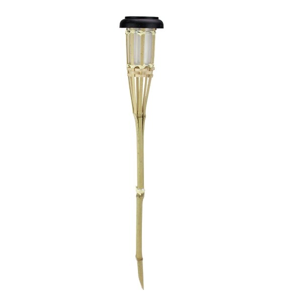 23" Tan Bamboo LED Solar Light Stake Tiki Torch Outdoor Decoration - N/A