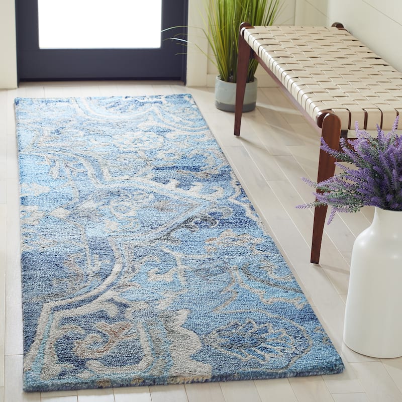 SAFAVIEH Handmade Marquee Nahla Rug - 2'6" x 8' Runner - Blue/Grey