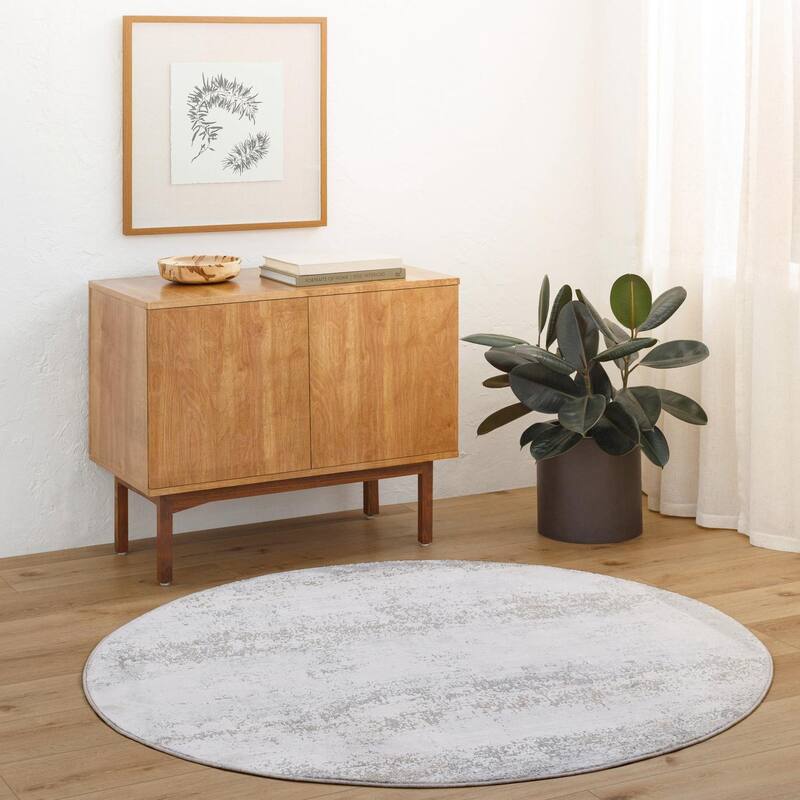Livabliss Transitional Brunswick Abstract Area Rug - 5'3" x 5'3" Round - Blue/Taupe