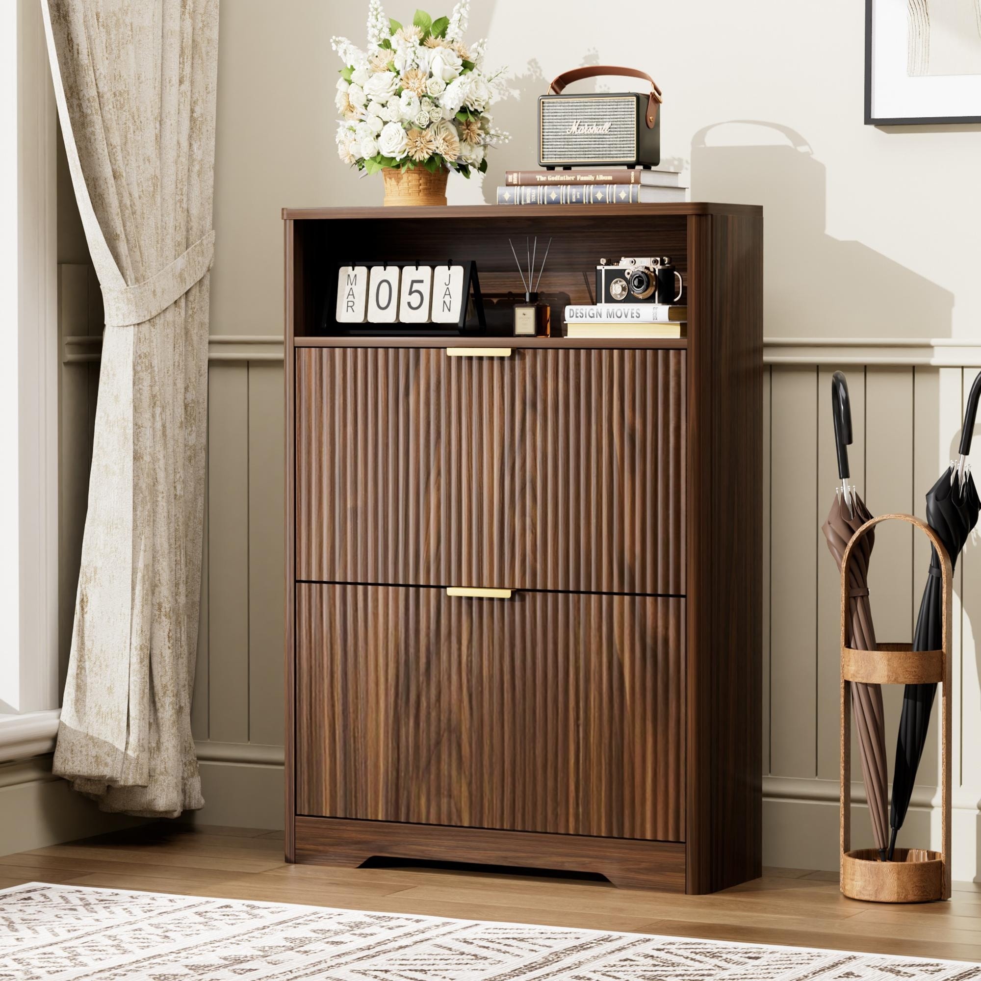Tall Flip-Door Shoe Cabinet for Entryway & Hallway