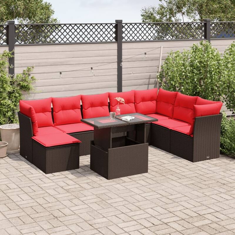 vidaXL Patio Sofa Set with Cushions Modular Outdoor Seating 9 Piece Poly Rattan - 24.4 x 24.4 x 27.2