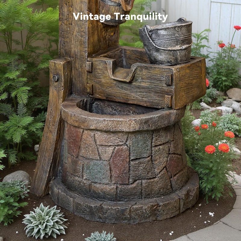 Vbal Hand Crafted Rustic Well Pump and Bucket Water Fountain with LED Lights