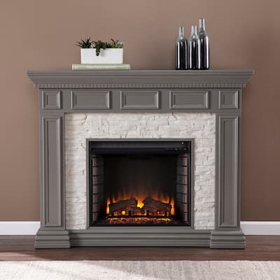 SEI Furniture Dalaro Modern Electric Fireplace with Faux Stone Mantel