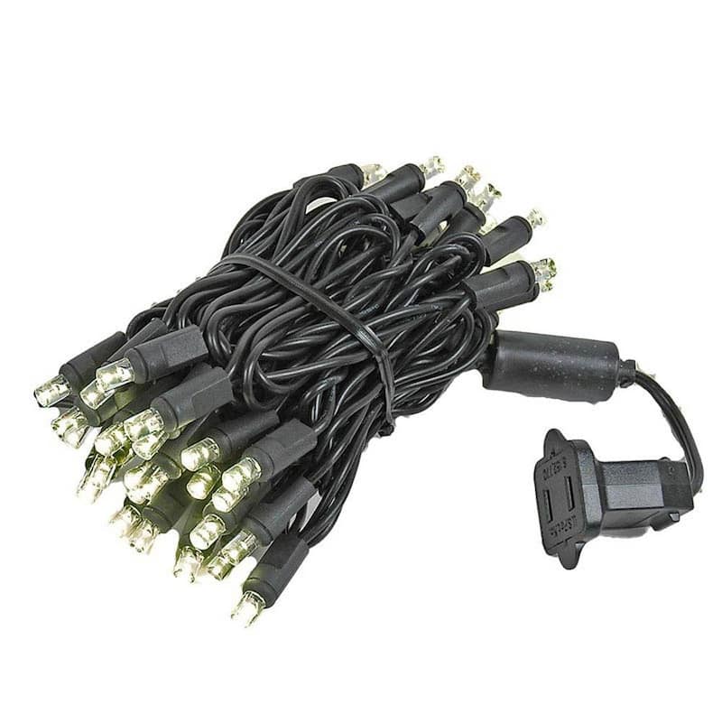 50 Light LED Christmas Mini Light Set, Patio Lights, Warm White, Black Wire, 11’ - Clear