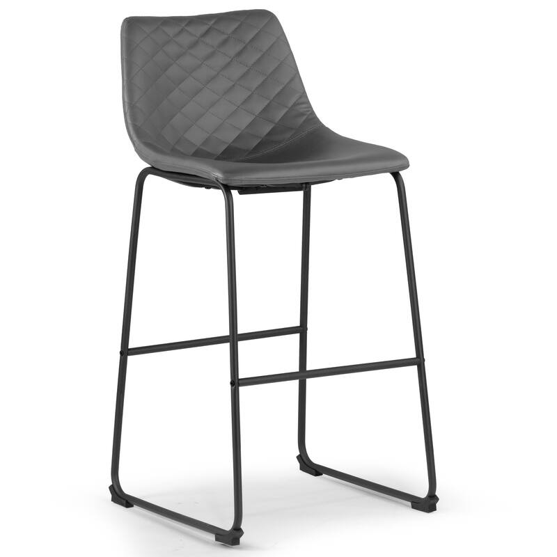 Set of 2 Ave Iron Frame Grey Faux Leather Bar Stool with Stitching