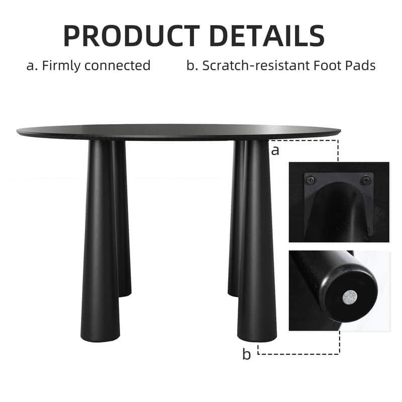 45" Round Dining Table Kitchen Table for 4 with Arc-Shaped Edge Top and 4 Tapered Legs for Living Room Dining Room Coffee Office