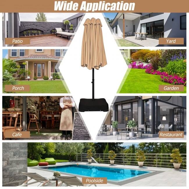 15 Foot Extra Large Patio Double Sided Umbrella with Crank and Base - 15' x 8' (W x H)