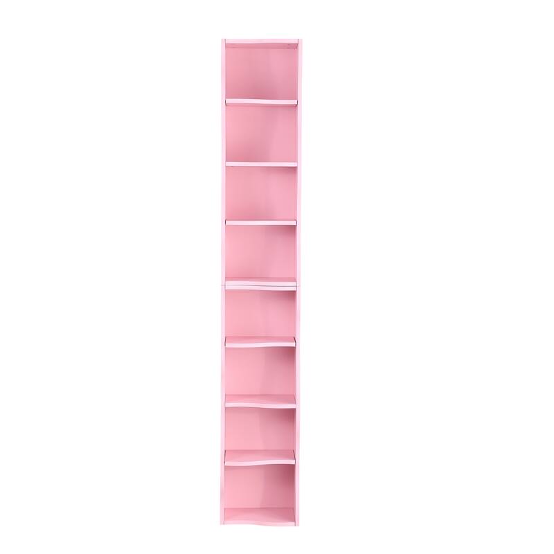 Roomfitters 8-Tier Tall Narrow Bookcase with Wavy Edge Design, Adjustable Shelves Slim Bookshelf for Living Room or Office